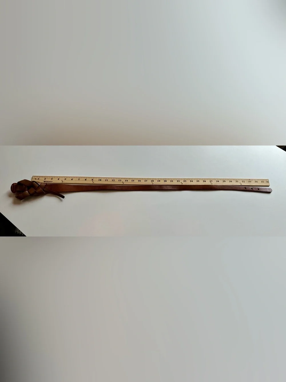 Vintage Brown Genuine Leather Knotted Skinny Belt Boho Western 36”